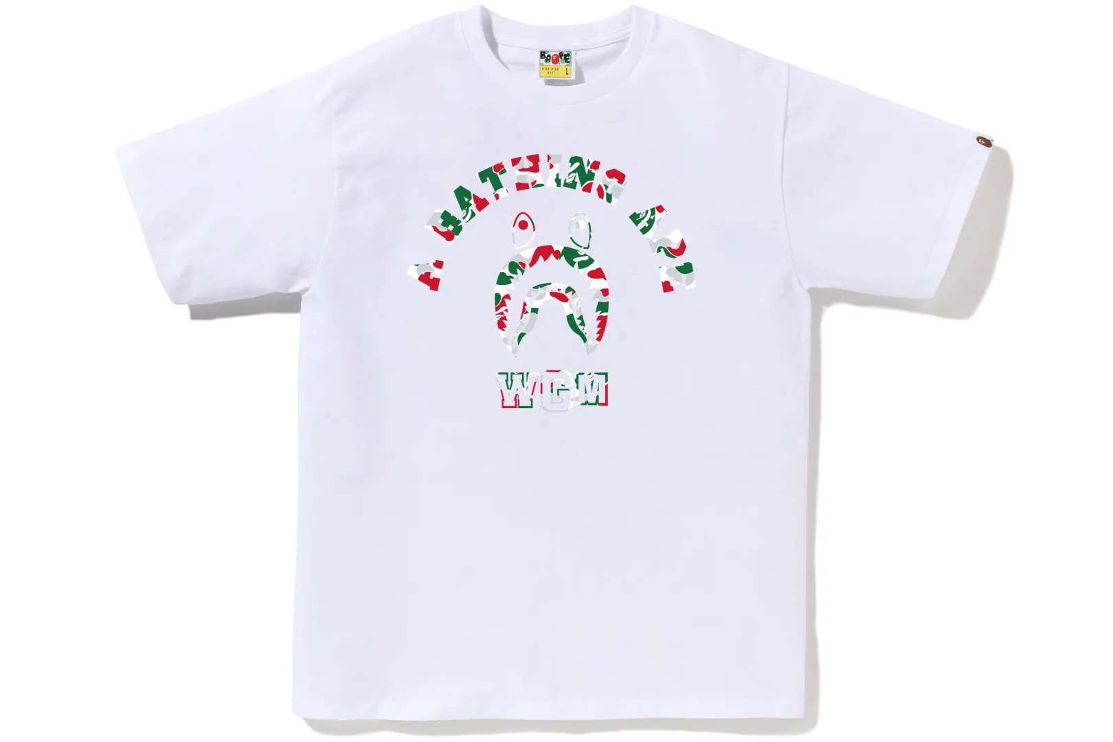 0ZX BAPE STORE MILAN SHARK COLLEGE TEE MENS WHITE Store