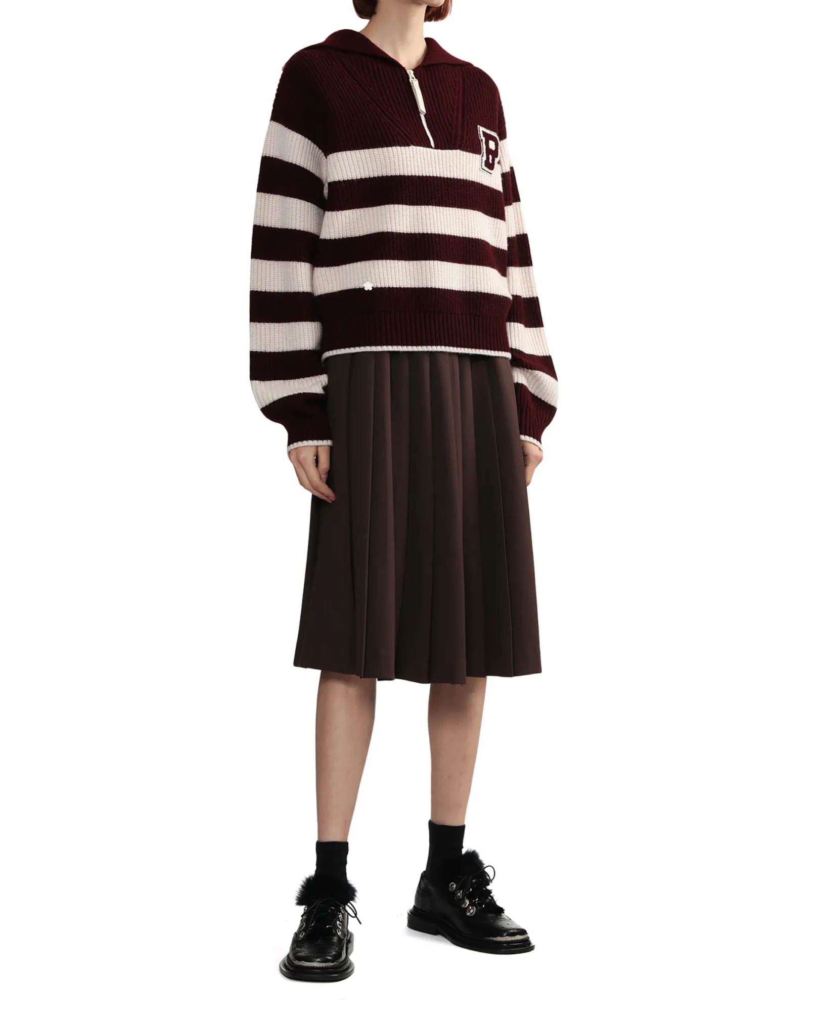 BPY BAPY SAILOR KNIT ZIP UP LADIES BURGUND Cheap